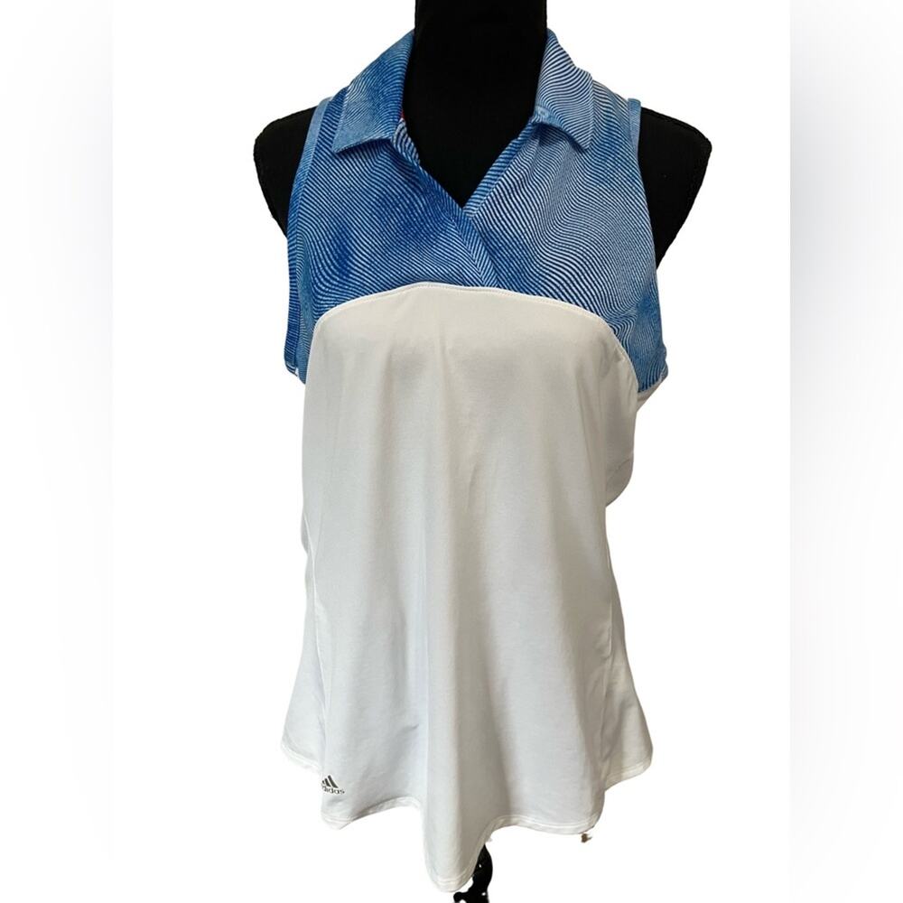 Adidas Blue and White Sleeveless Polo L